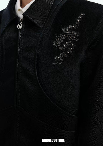 Snake eyes spine pu leather jacket