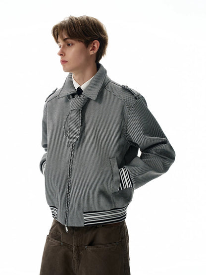 Houndstooth pattern cropped bomber jacket