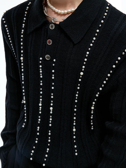 Mystic pearl lined long sleeve polo shirt