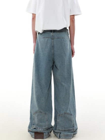 Inverted wide denim pants