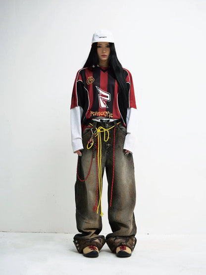Mud dye camouflage straight leg jeans