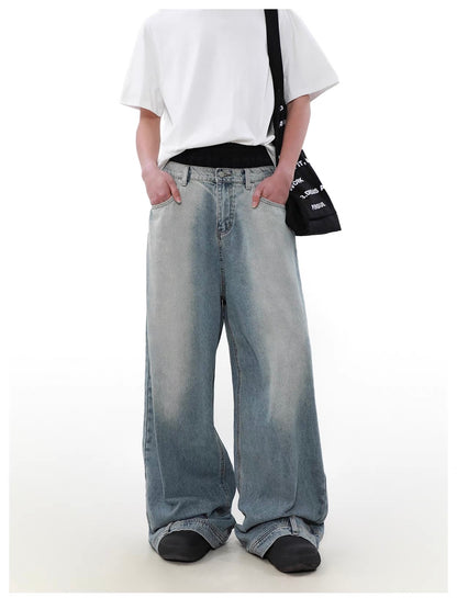 Inverted wide denim pants