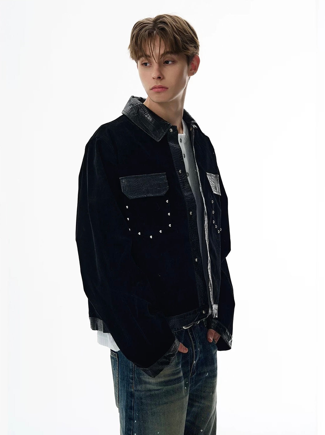 Obsidian contrast croco trim jacket