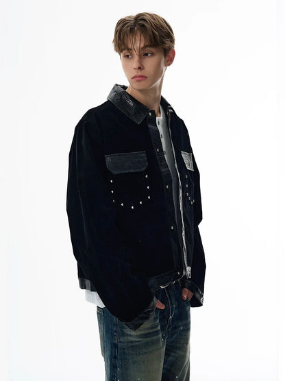 Obsidian contrast croco trim jacket