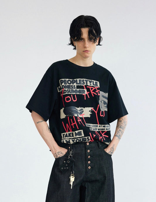 Creative original graffiti printed letters t-shirt