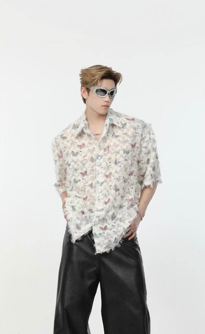 Butterfly fringe short sleeve shirt