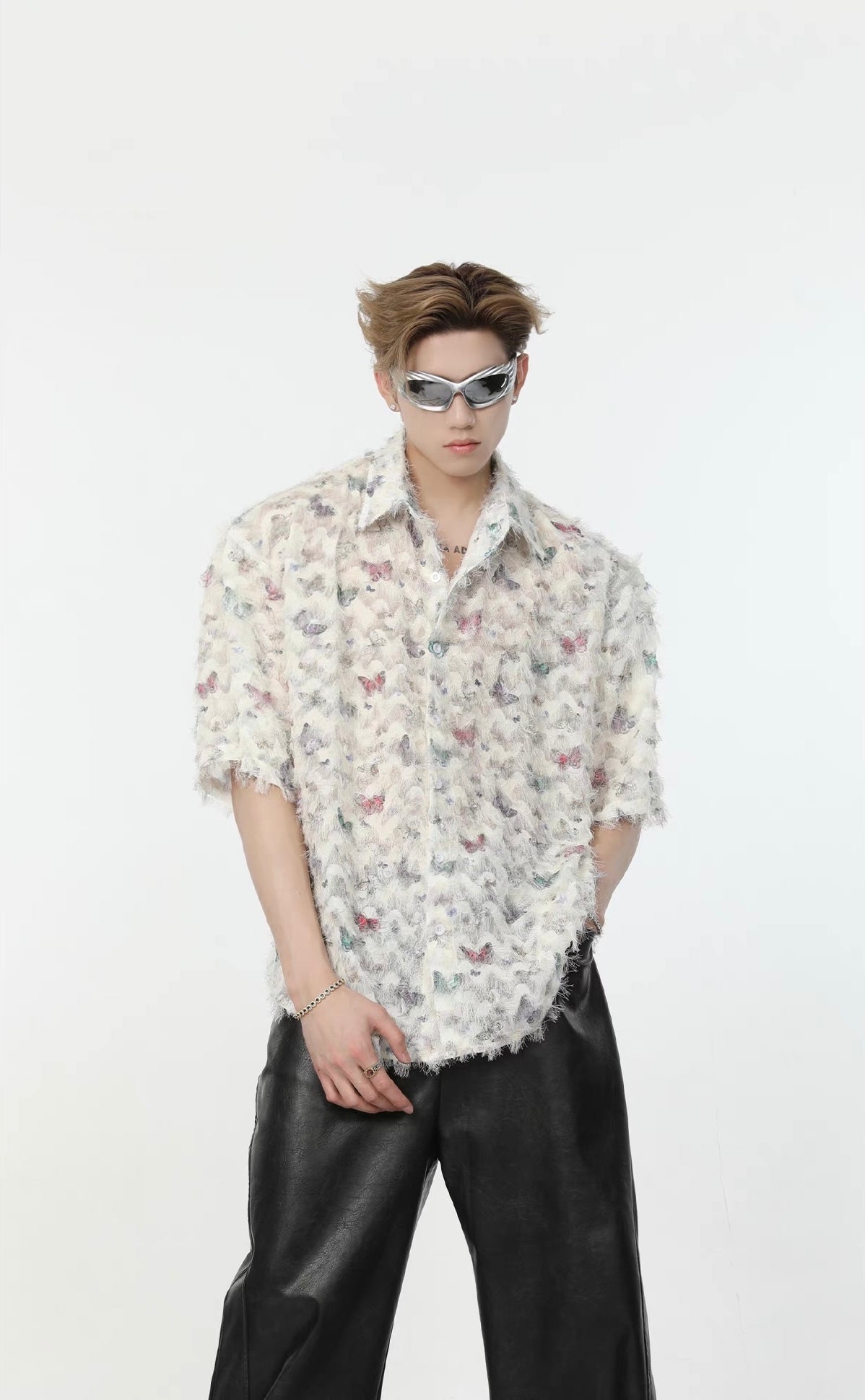 Butterfly fringe short sleeve shirt
