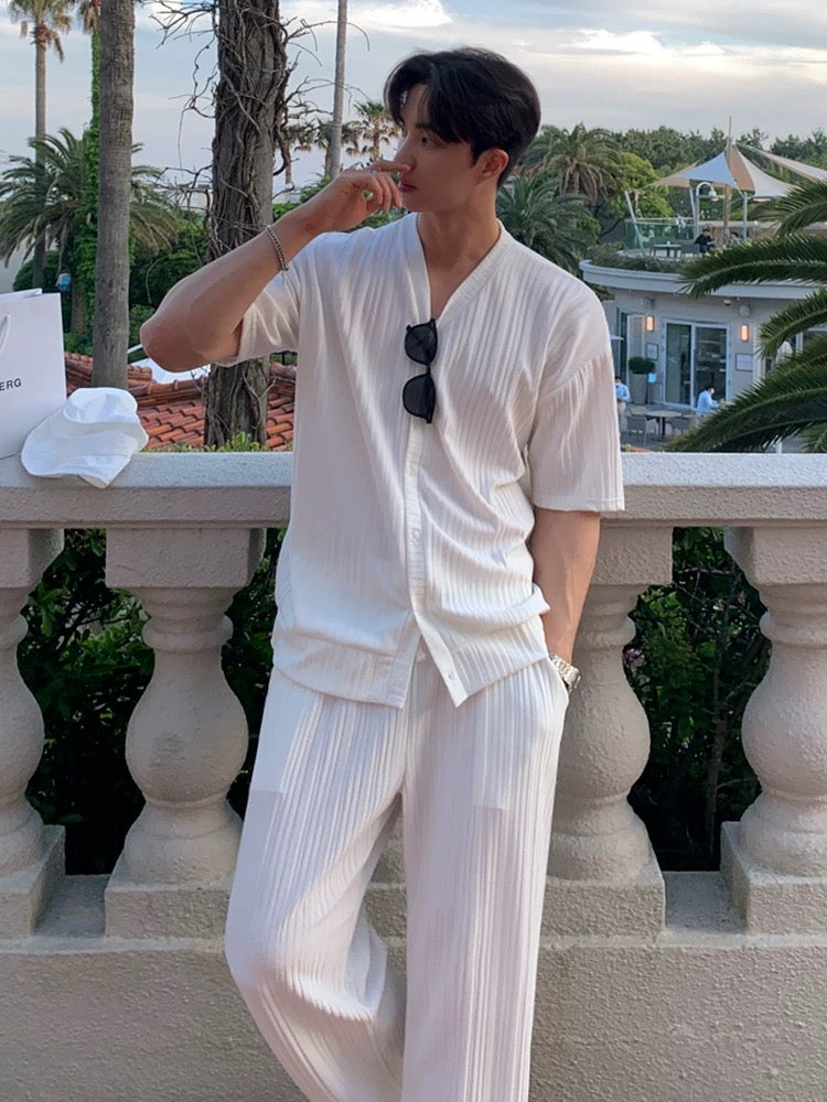Luxury resort pleated set up wide leg pants