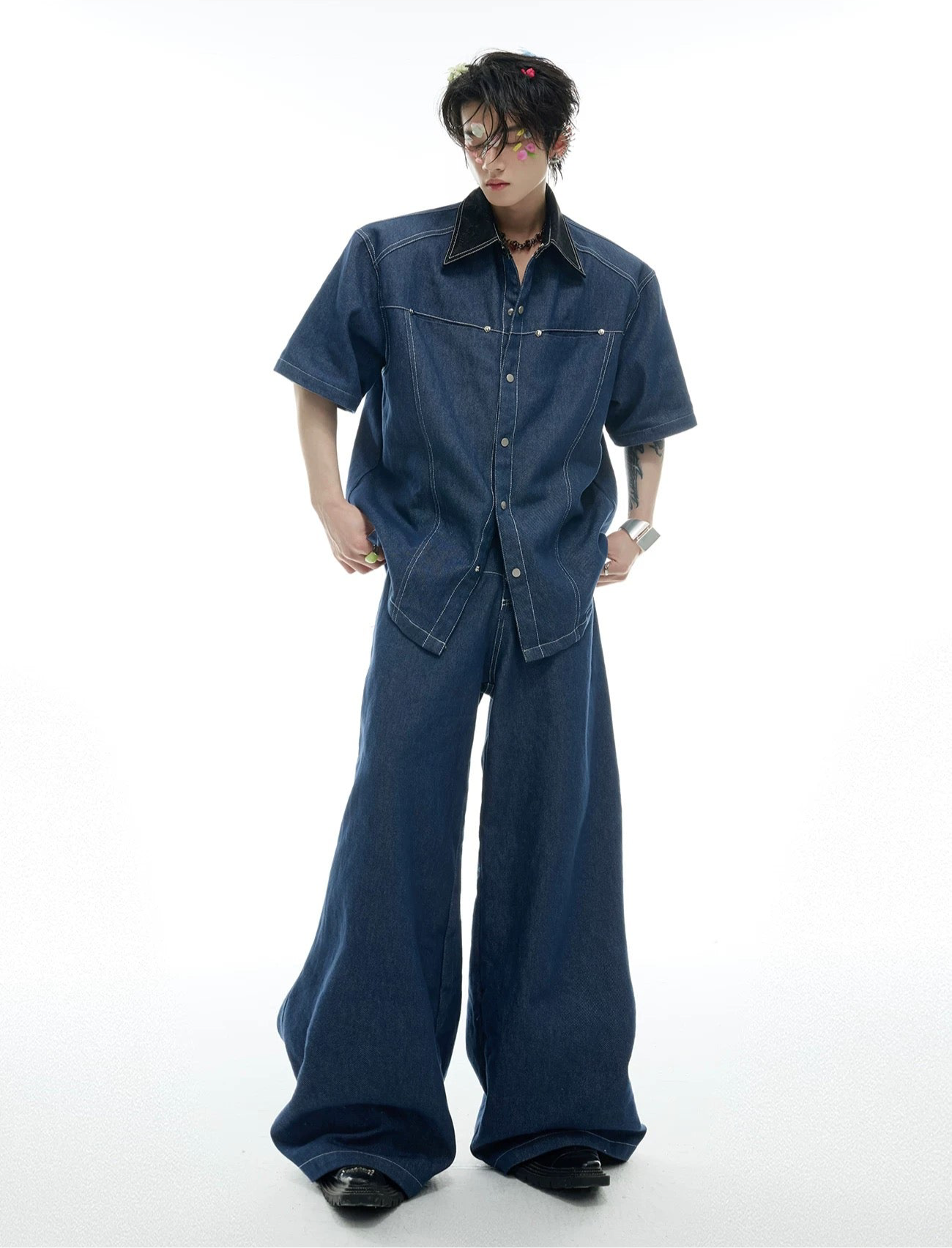 Snake pattern seamless denim setup pants