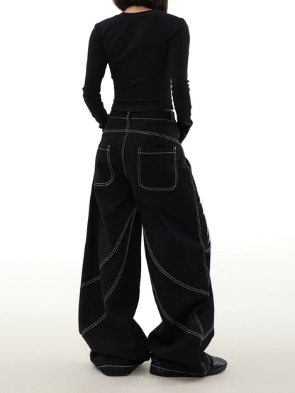 Street embroidered wide denim pants