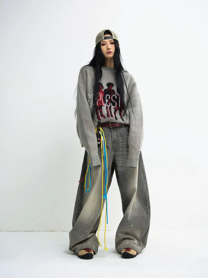 Winter lazy style print knit sweater