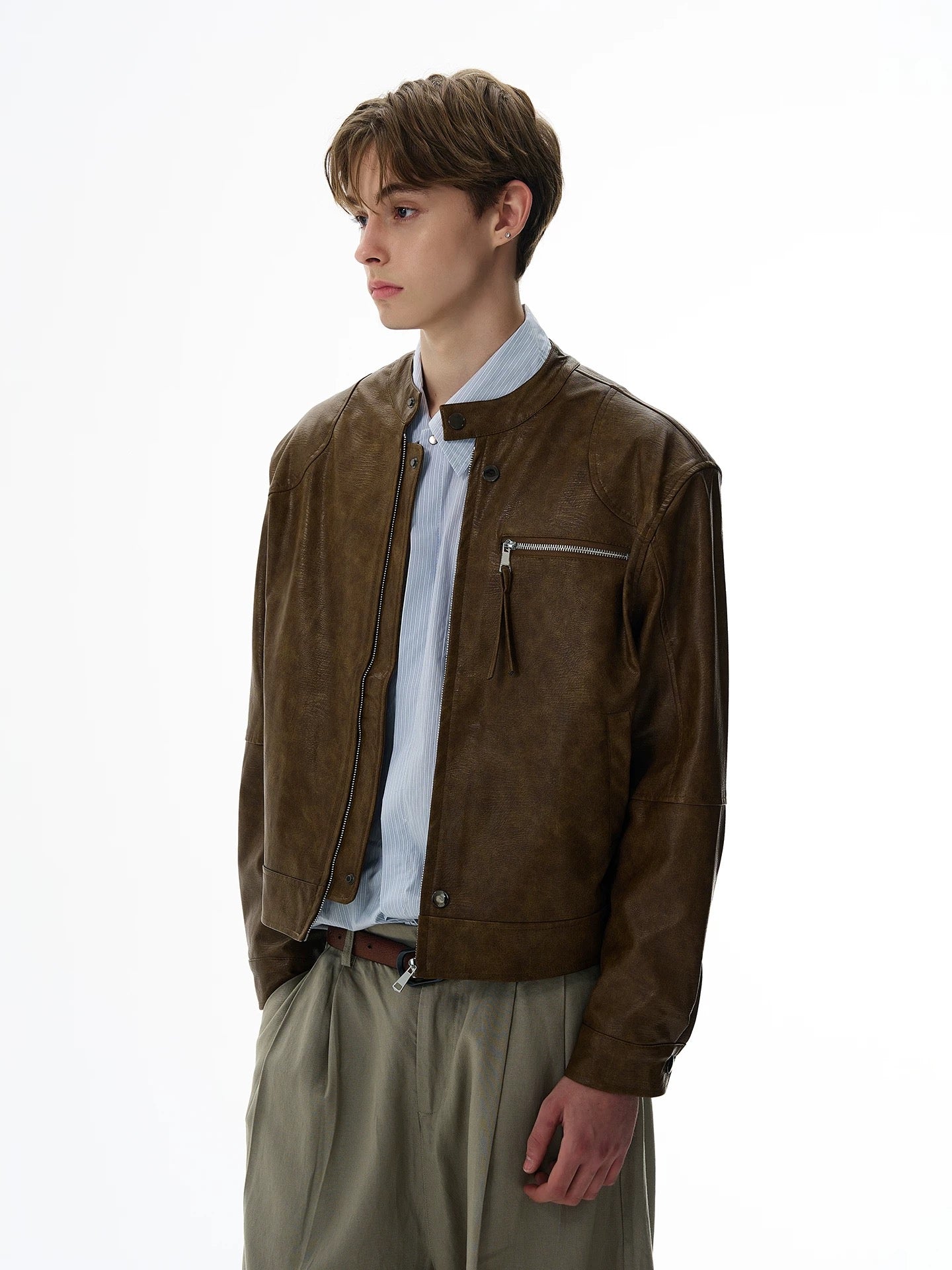 Celestial linearity modern crafted leather jacket