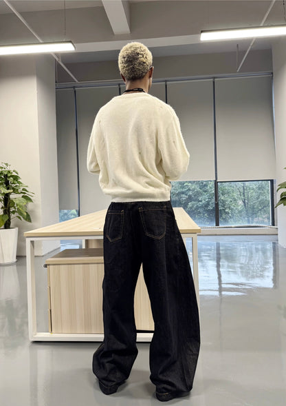 Hidden magnetic buckles curved blade cow jeans