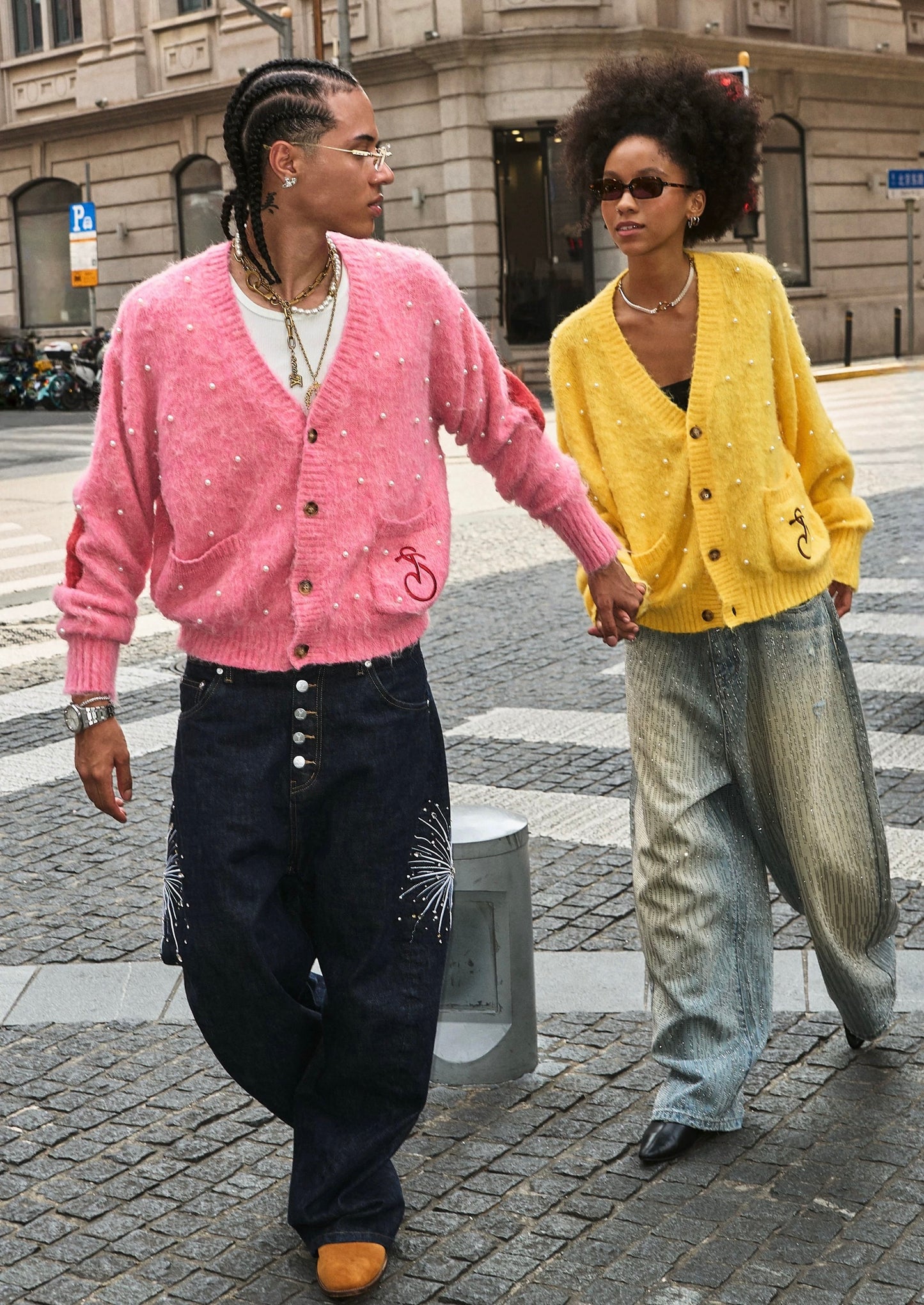 Dopamine lazy pearl short wide soft knit cardigan