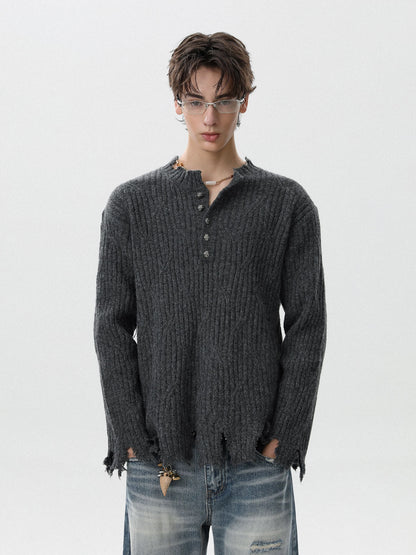 Ruined texture nocturne distressed henley knit